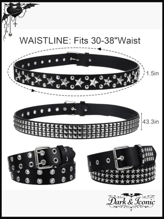 4 Pc Faux Leather Studded Gothic Punk Belt Set - Unisex Grommet main image 7